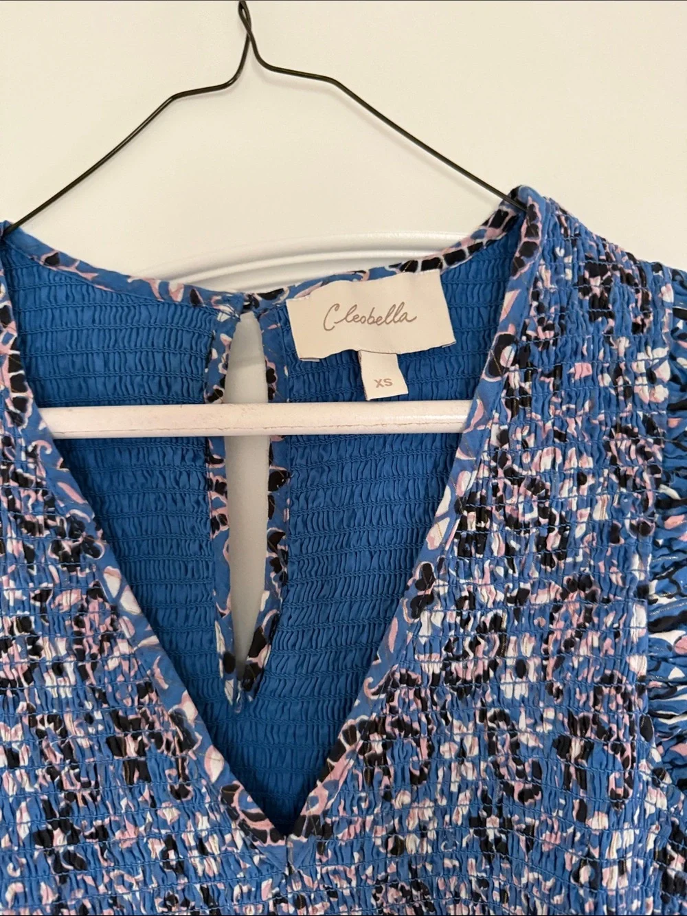 Cleobella Autumn Midi Dress blue paisley print smocked bodice flutter sleeves XS
